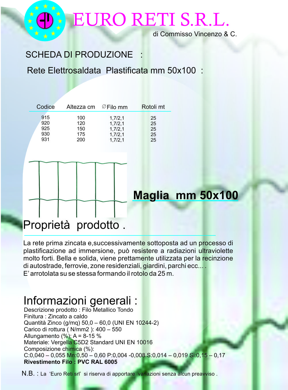 Rete per recinzione elettrosaldata plastificata in rotoli - E-inside